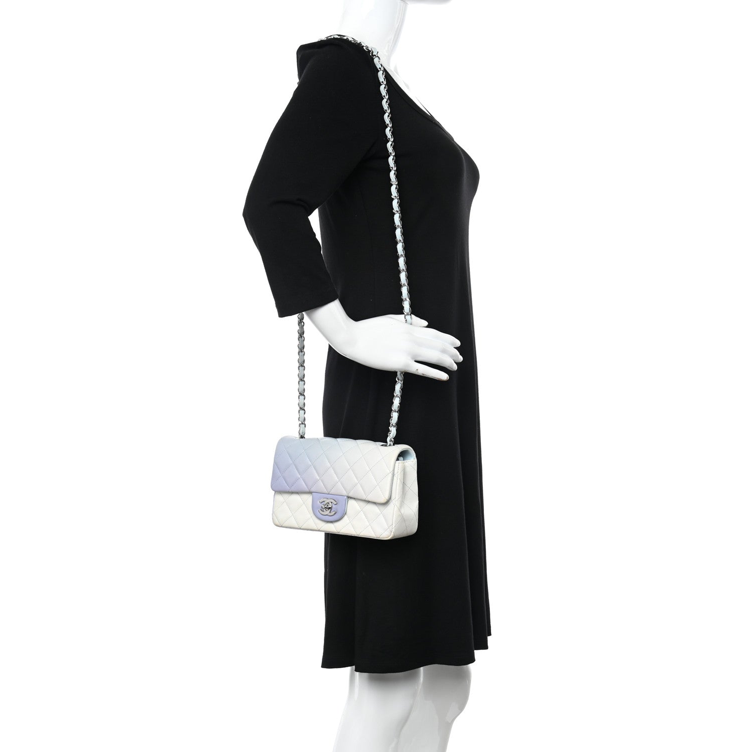 Chanel Perforated Lambskin Quilted Mini Rectangular Flap Light Blue Light Purple White 2 of 15