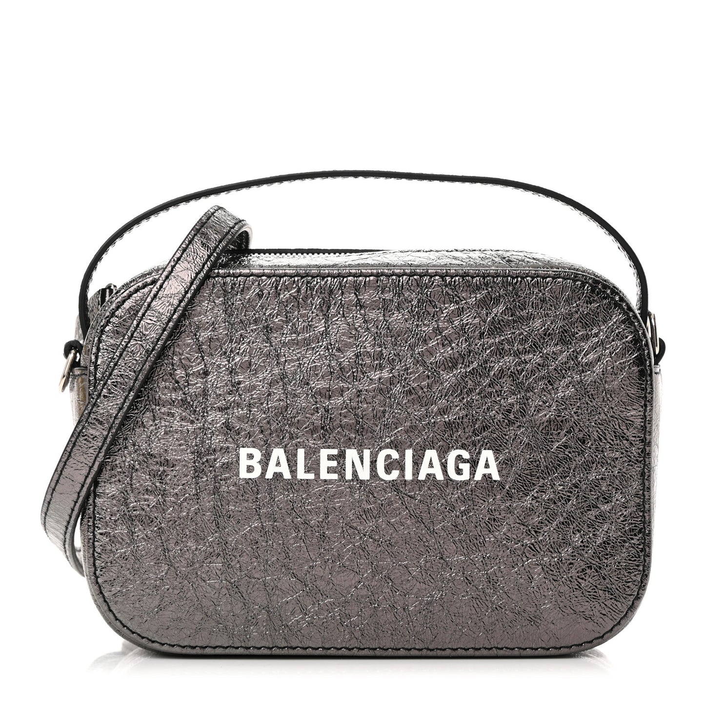Metallic Textured Calfskin XS Everyday Camera Bag with Handle Black