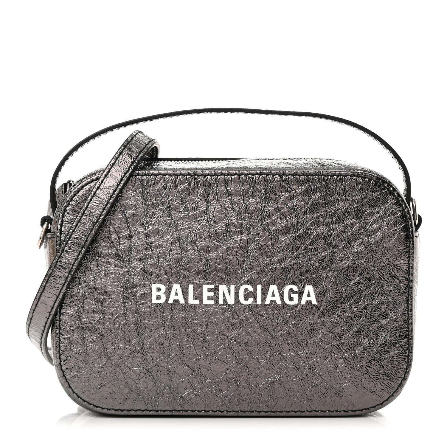 Balenciaga Metallic Textured Calfskin XS Everyday Camera Bag with Handle Black 1 of 10