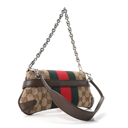Gucci Monogram Textured Dollar Calfskin Heavy Grosgrain Web Small Maxi Horsebit Chain Shoulder Bag Beige Ebony New Acero 2 of 9