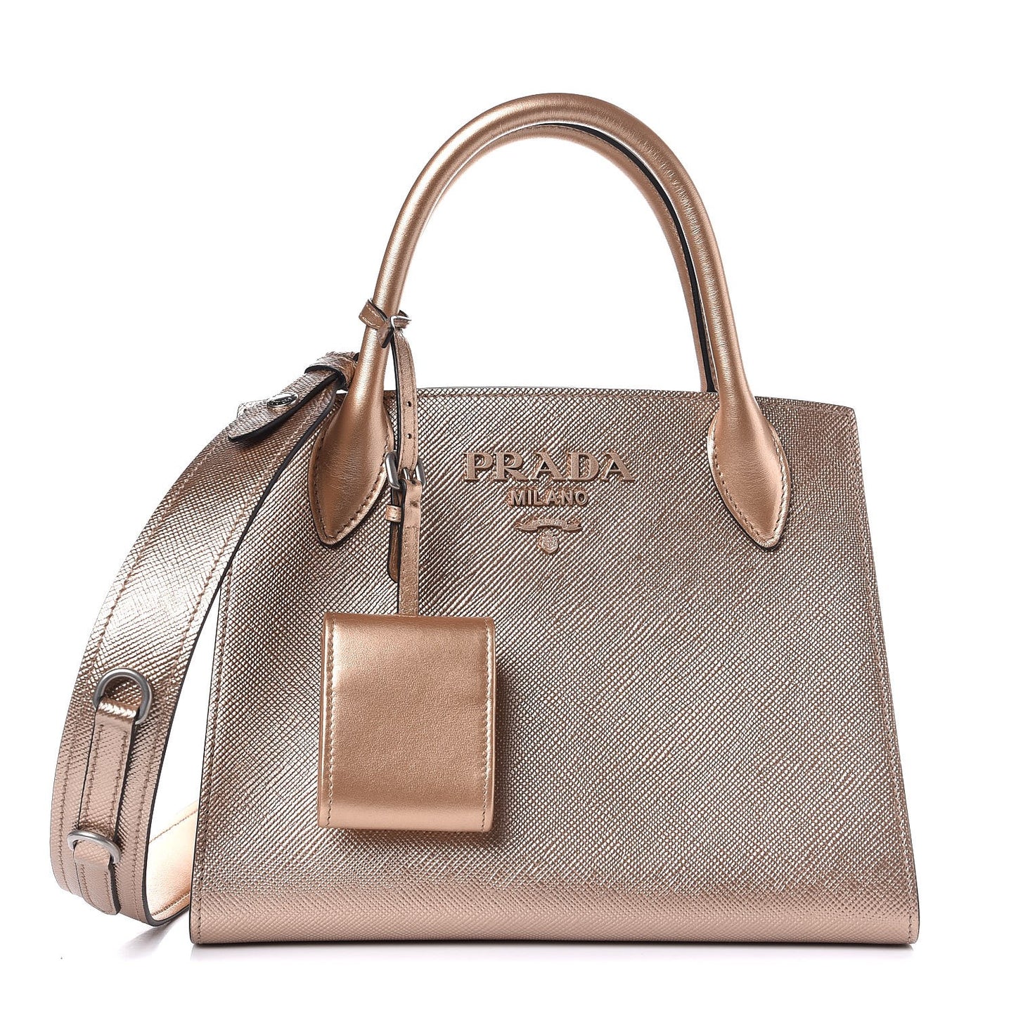 Saffiano Cuir Calfskin Small Monochrome Top Handle Tote Quarzo Mordo