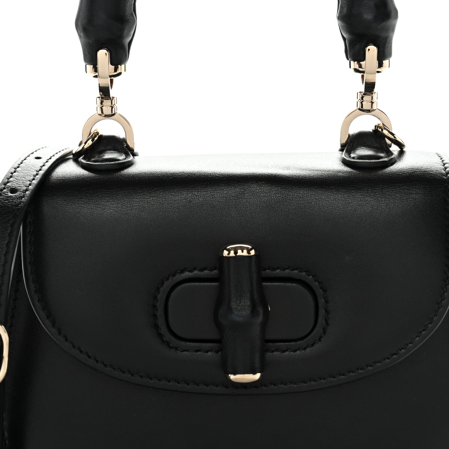 Boarded Dyana Lux Calfskin Web Monochrome Mini Bamboo 1947 Top Handle Bag Black