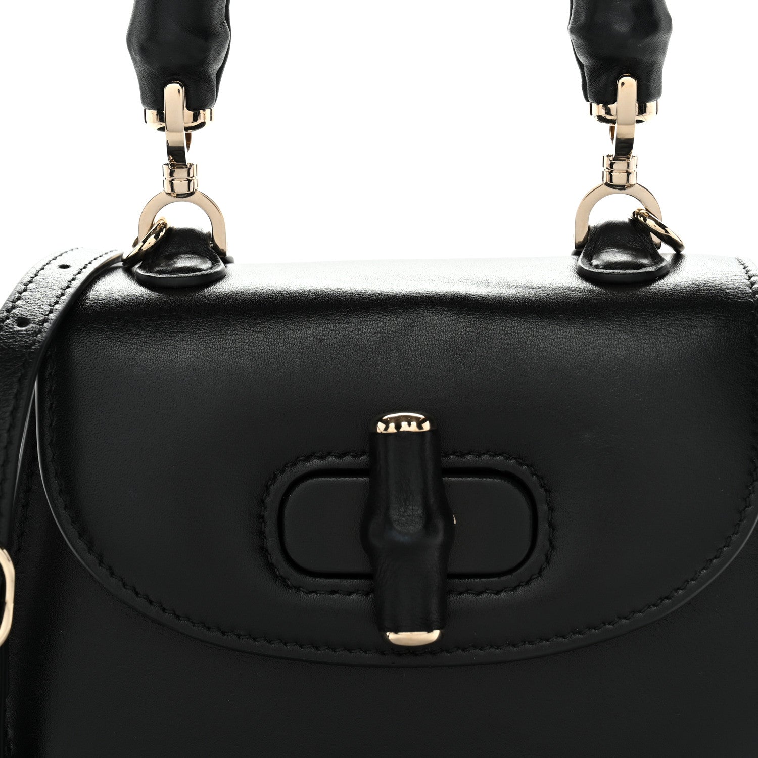 Gucci Boarded Dyana Lux Calfskin Web Monochrome Mini Bamboo 1947 Top Handle Bag Black 9 of 14