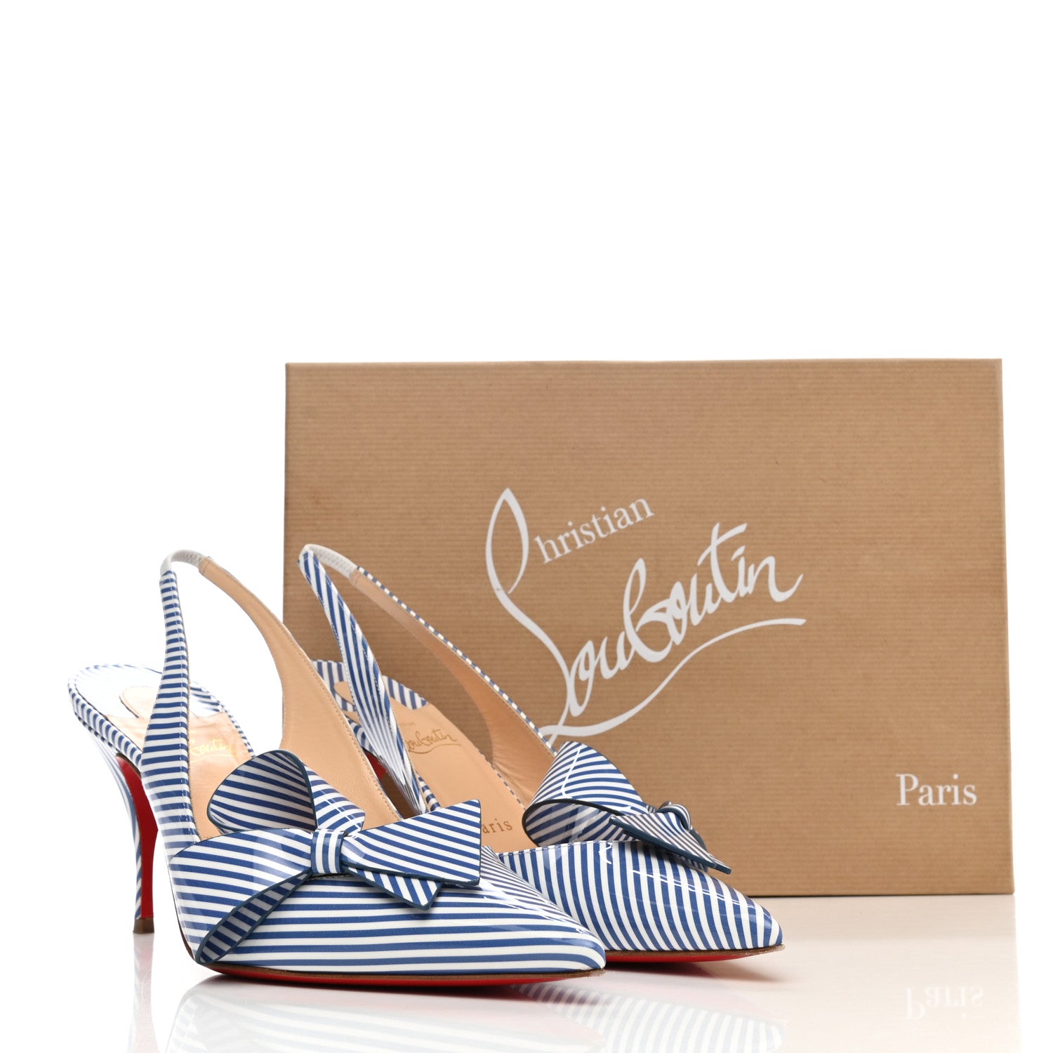 Christian Louboutin Patent Stripes Clare Nodo 80 Pumps 39 Jeans White 10 of 10