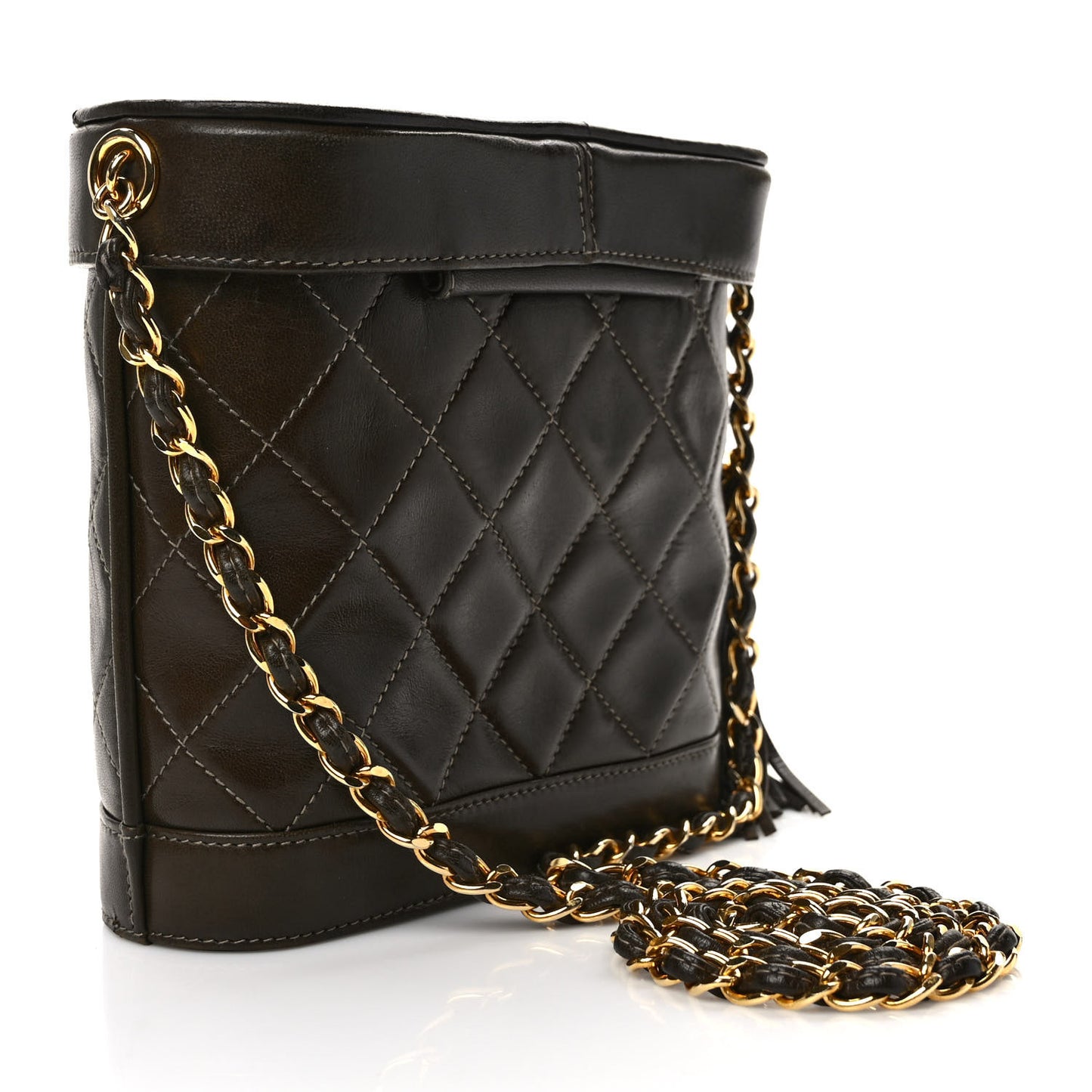 Lambskin Quilted Tassel Shoulder Bag Dark Brown