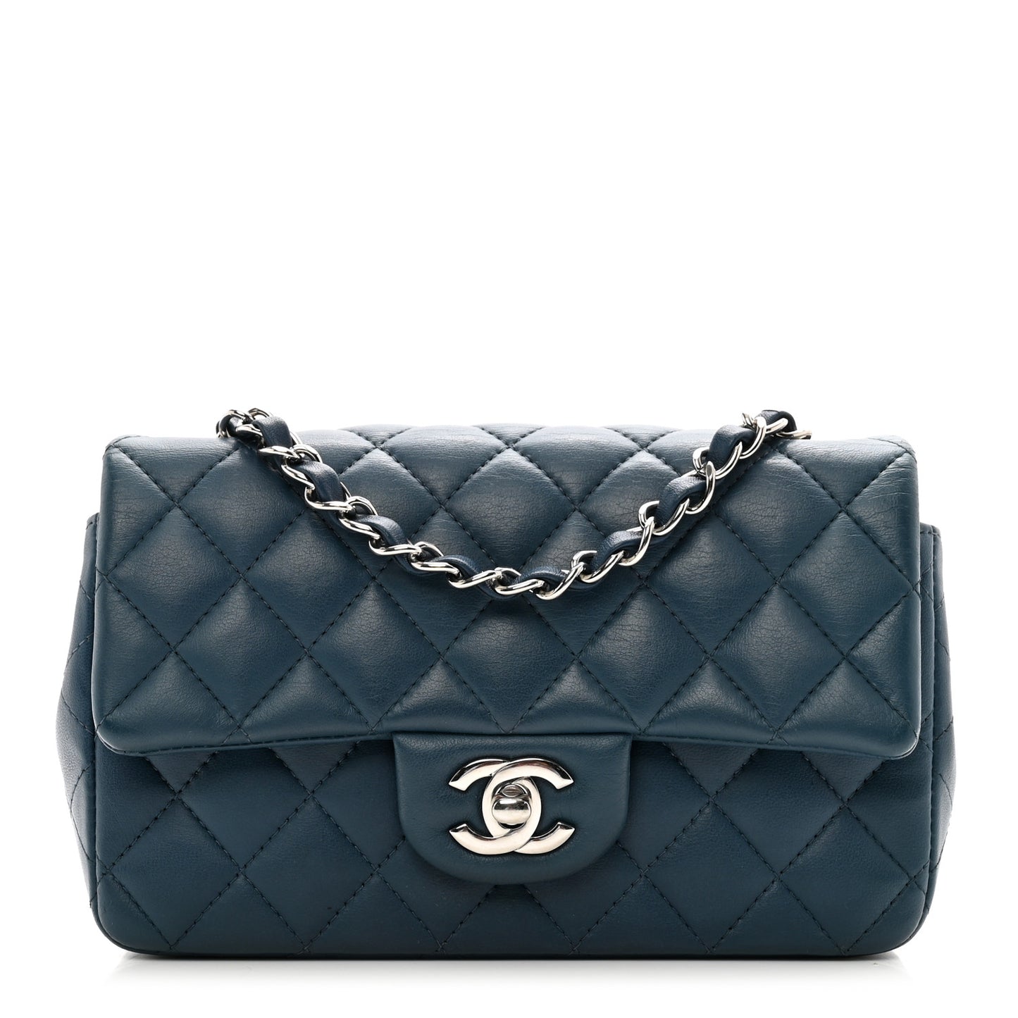 Lambskin Quilted Mini Rectangular Flap Dark Blue