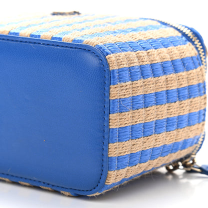 Chanel Raffia Jute Striped Small Vanity Case With Chain Blue Beige 10 of 10