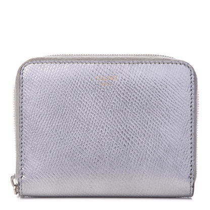 Celine Laminated Grained Calfskin Compact Zipped Wallet Silver 1 of 8
