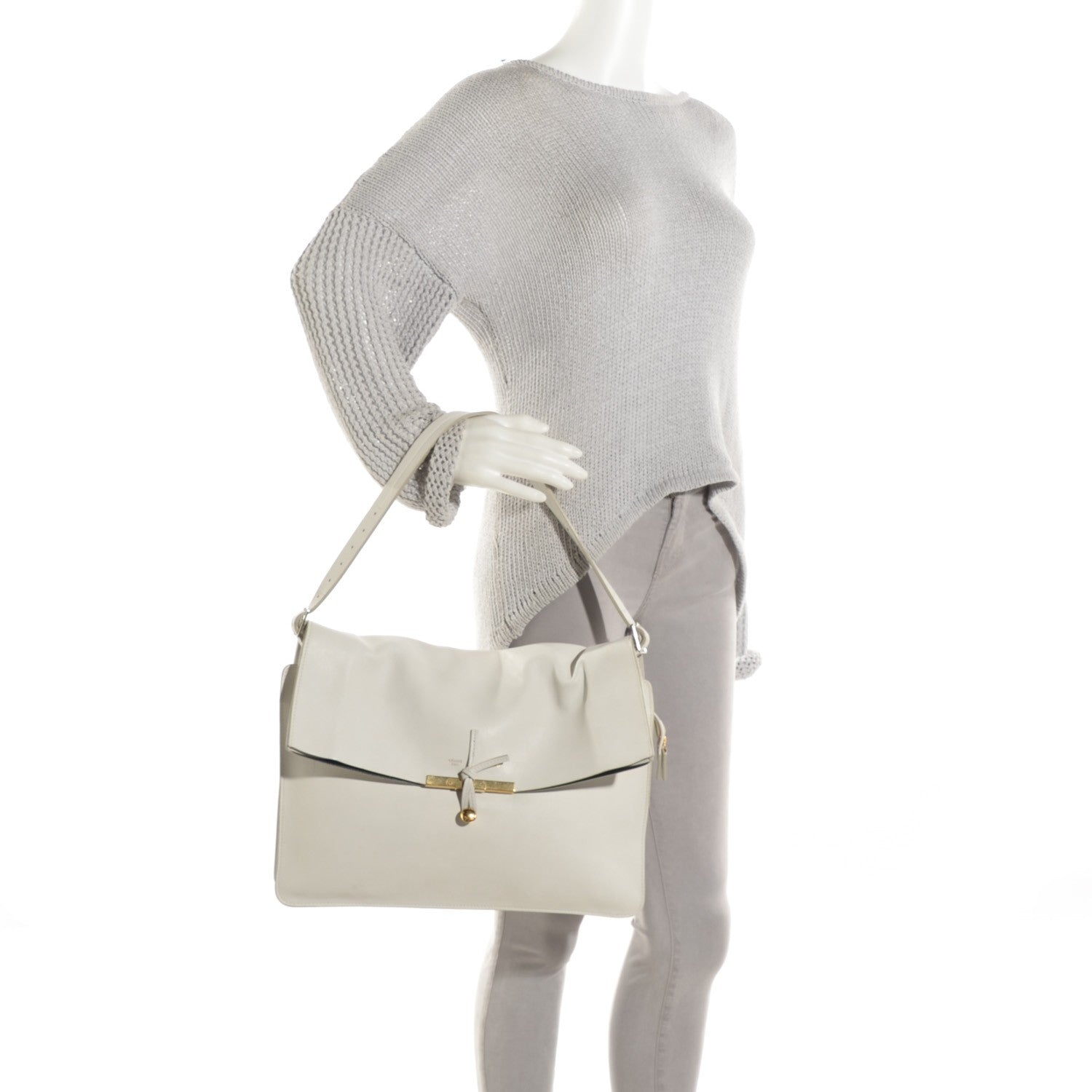 Celine Calfskin Large Clasp Shoulder Bag White 2 of 11