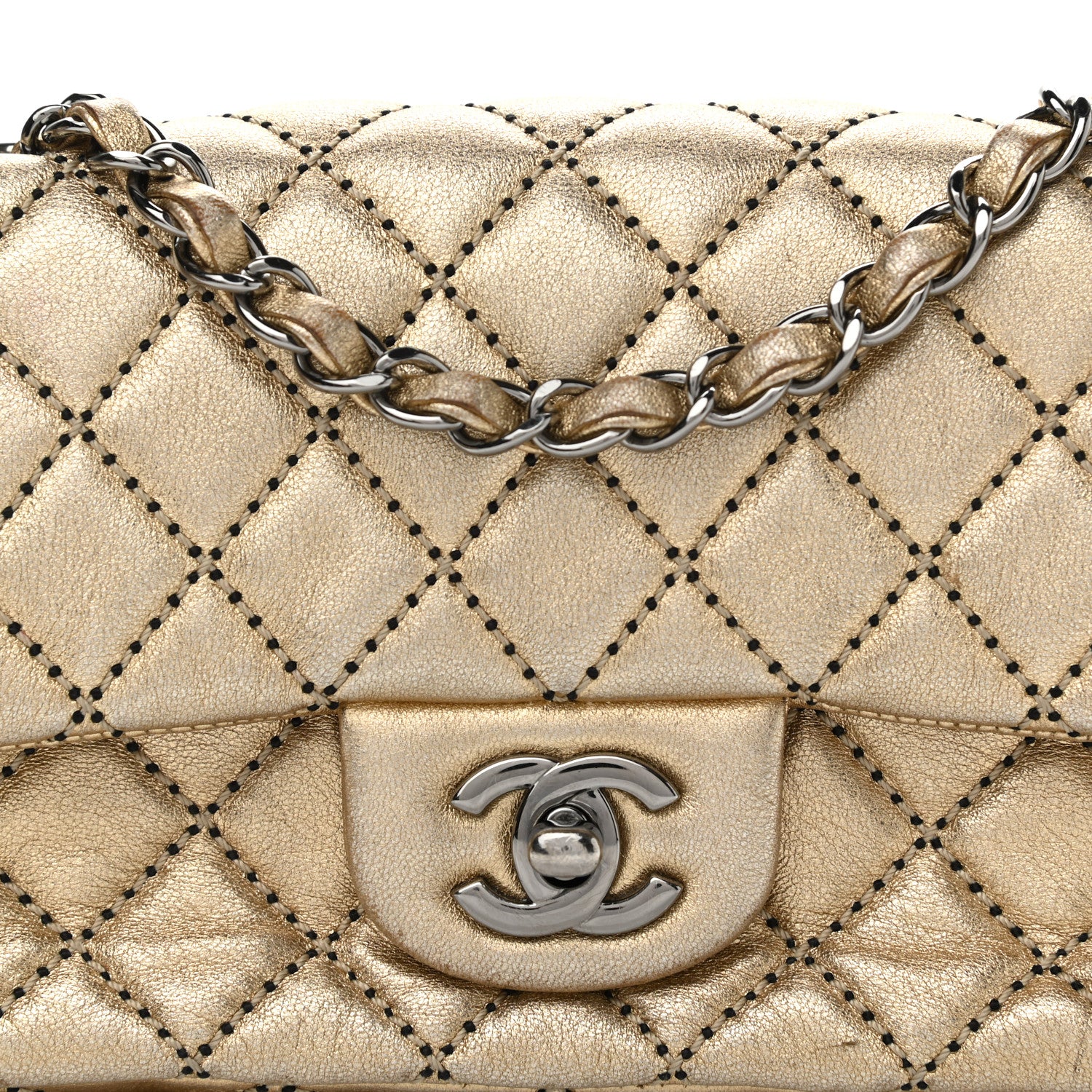 Chanel Metallic Lambskin Quilted Side Stitch Mini Rectangular Flap Gold 8 of 13