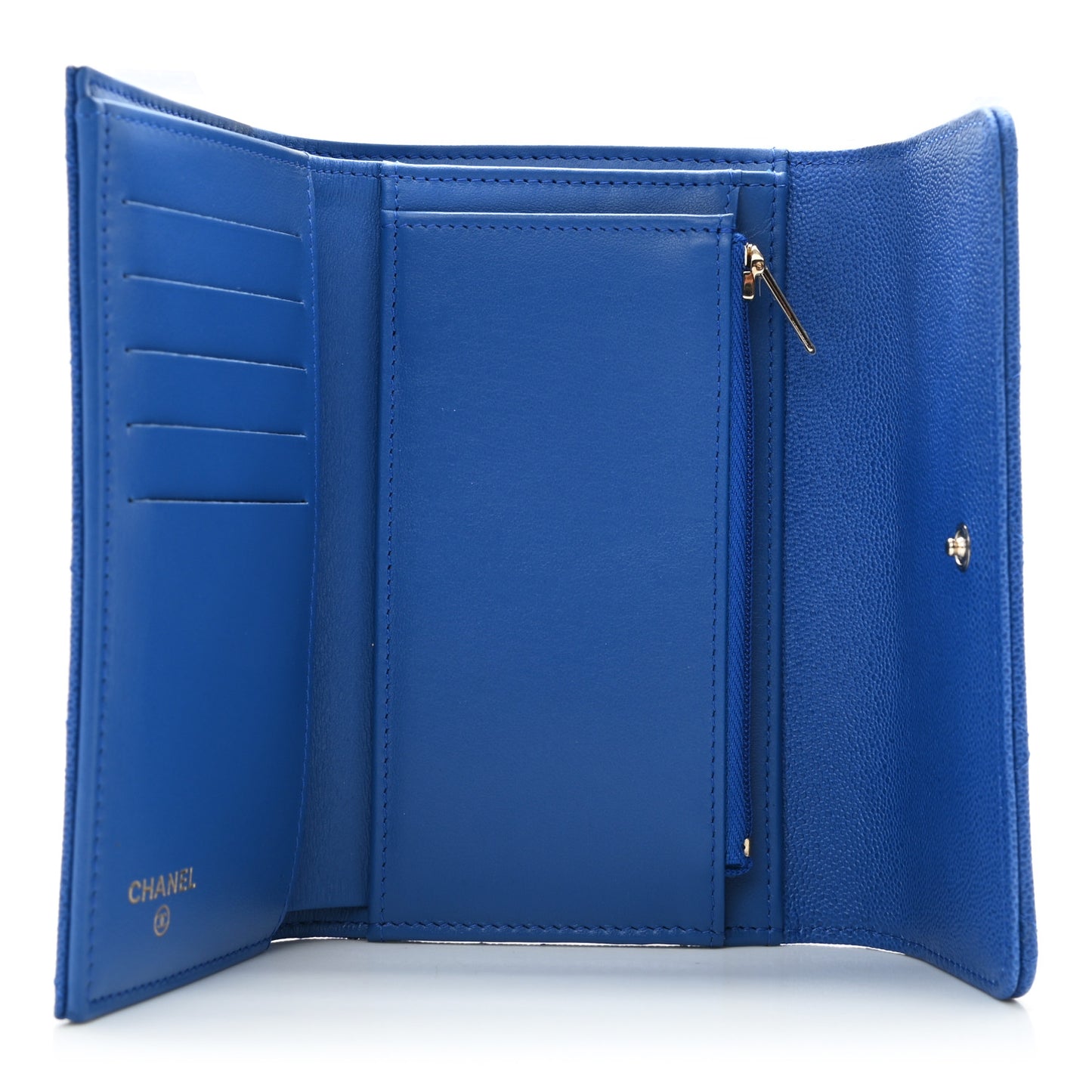 Caviar Quilted Studded CC Medium Flap Wallet Blue