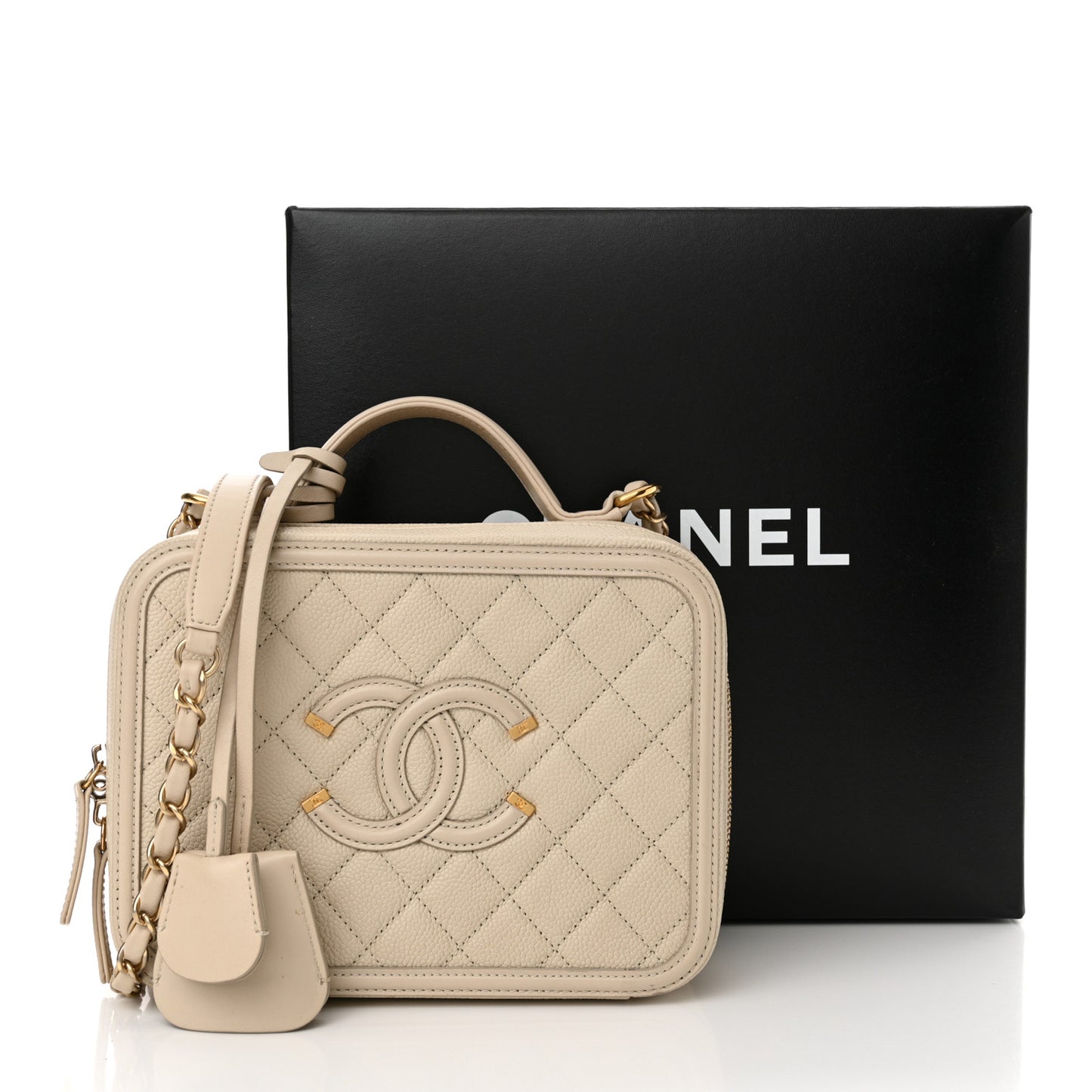 Caviar Quilted Medium CC Filigree Vanity Case Light Beige