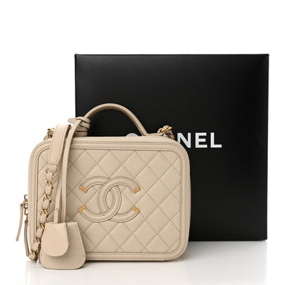 Chanel Caviar Quilted Medium CC Filigree Vanity Case Light Beige 15 of 15