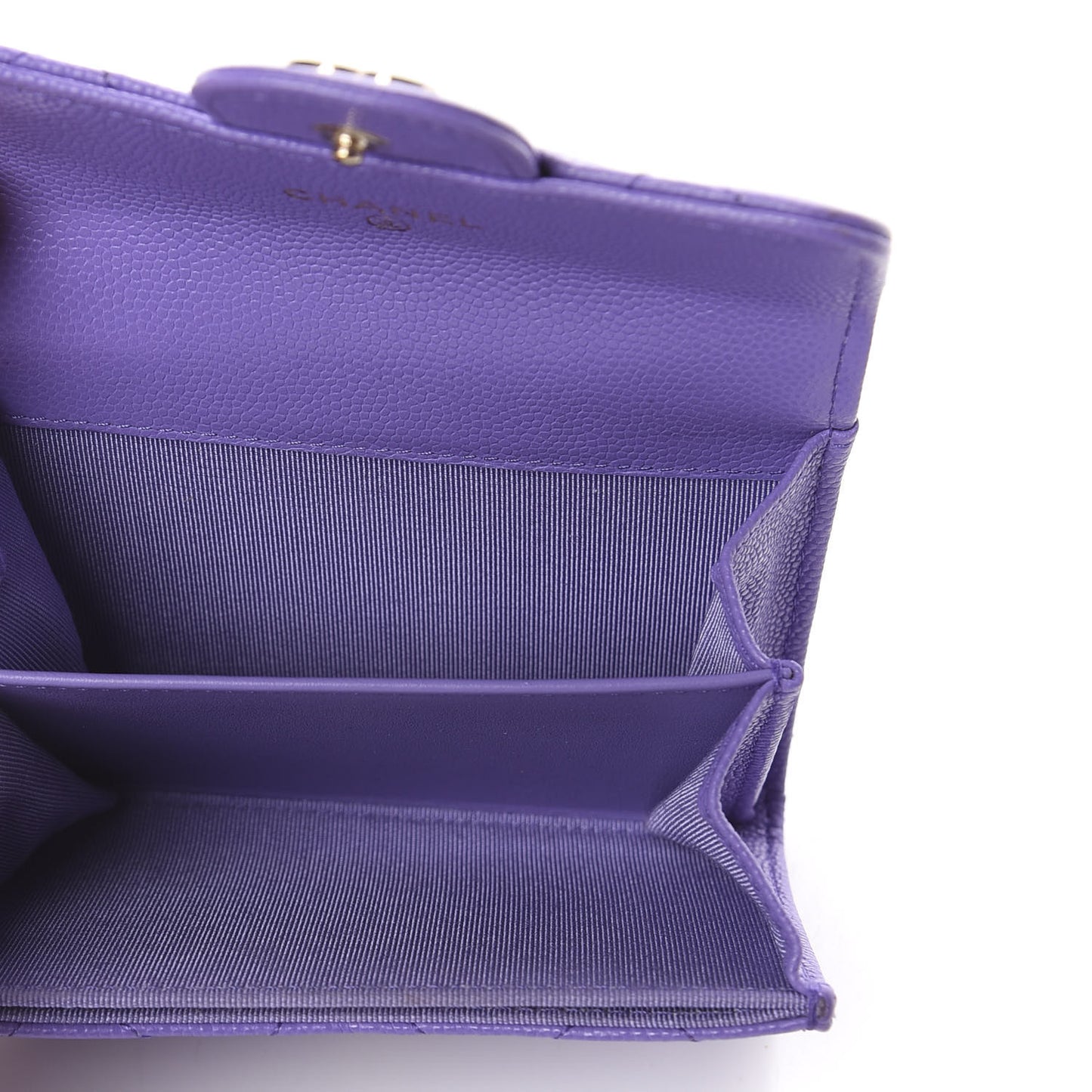 Caviar Quilted Flap Card Holder Wallet Purple