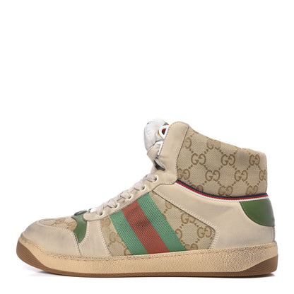 Gucci GG Monogram Nubuck Web Mens Screener High Top Sneakers 7.5 New Sand Dusty Milk Vintage Green 1 of 9