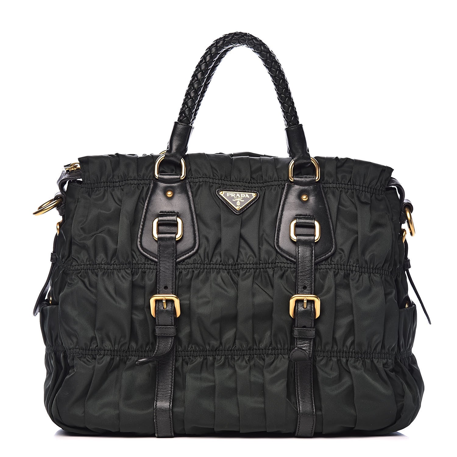Prada Tessuto Nylon Dressy Gaufre Tote Military Green 1 of 14