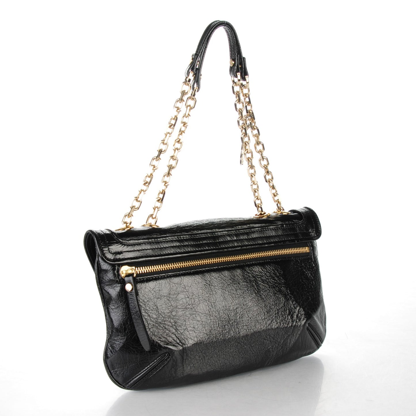 Patent Chain Shoulder Bag Black
