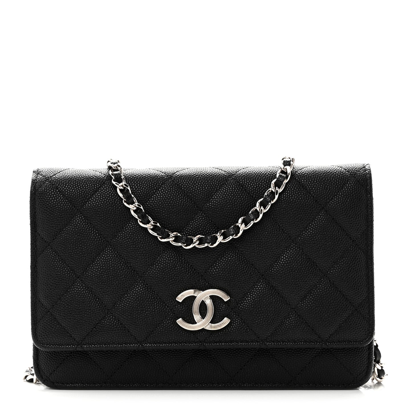 Caviar Quilted Striated CC Wallet On Chain WOC Black