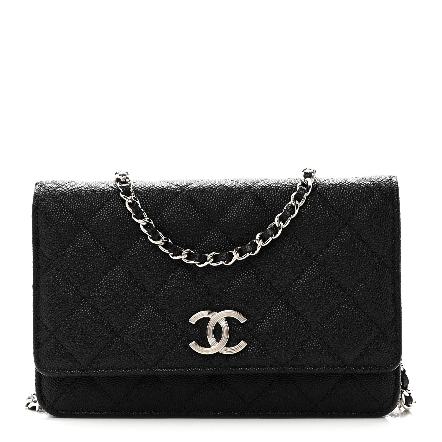 Chanel Caviar Quilted Striated CC Wallet On Chain WOC Black 1 of 11