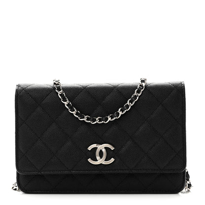 Chanel Caviar Quilted Striated CC Wallet On Chain WOC Black 1 of 11
