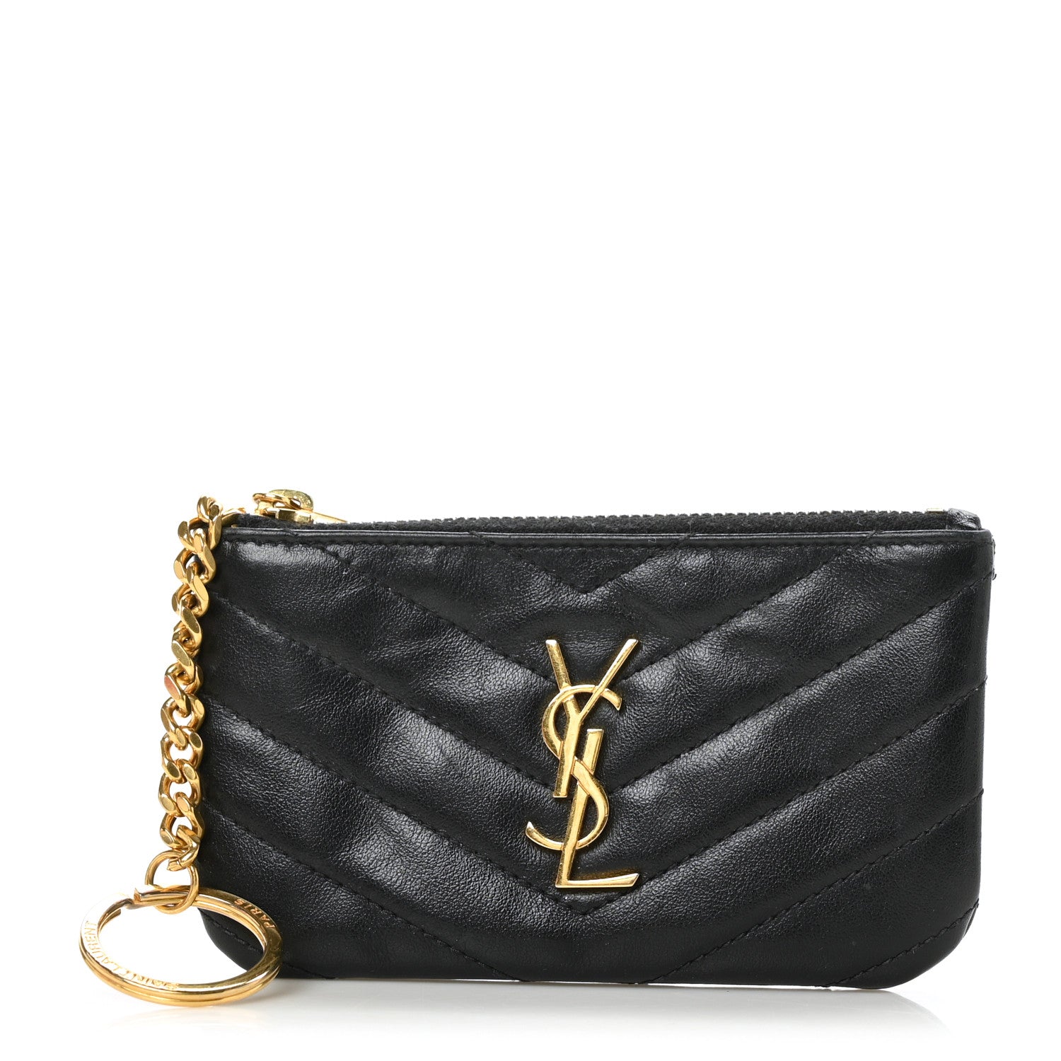 Saint Laurent Calfskin Matelasse Monogram Key Pouch Black 1 of 8