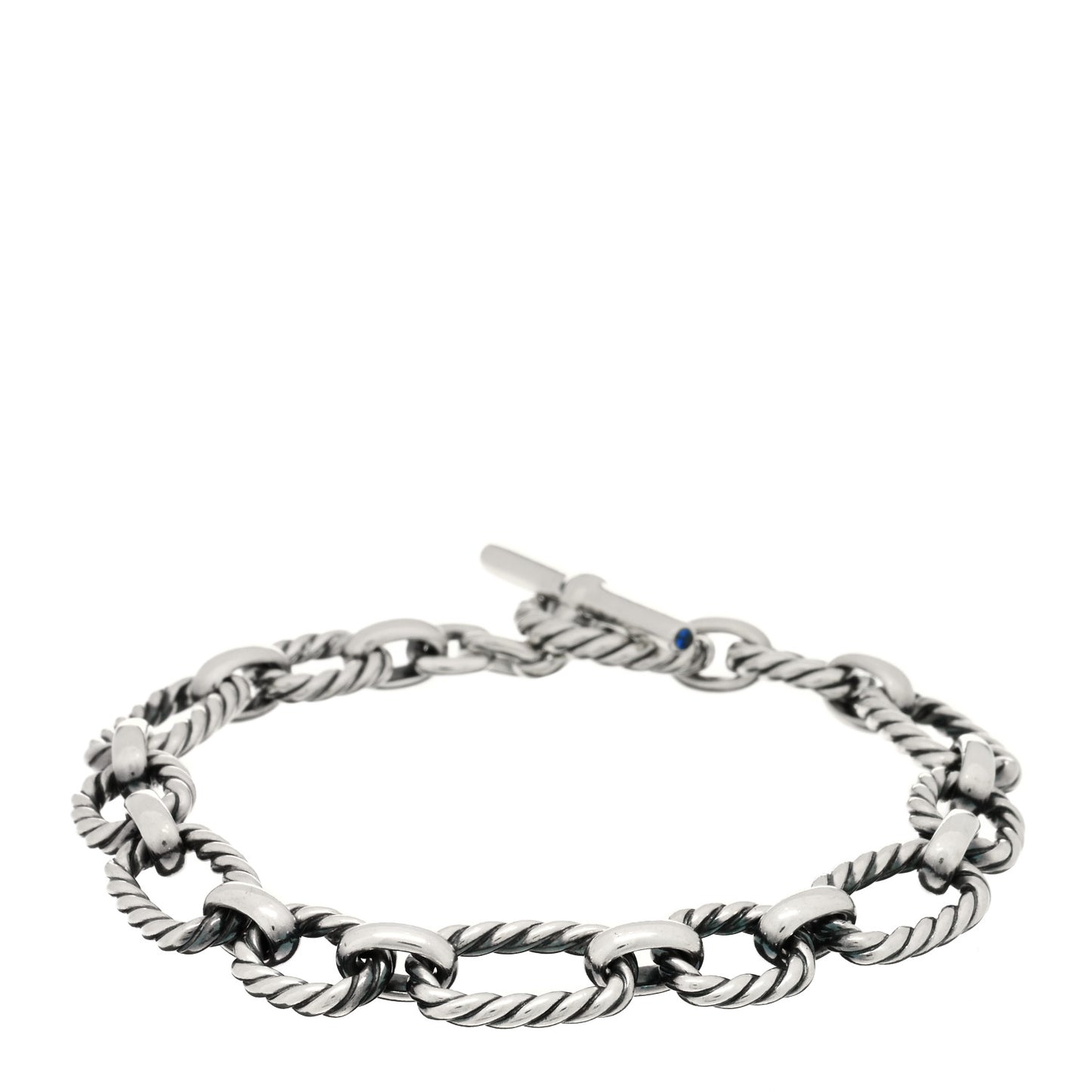 Sterling Silver Blue Sapphire 9.5mm Cushion Link Bracelet