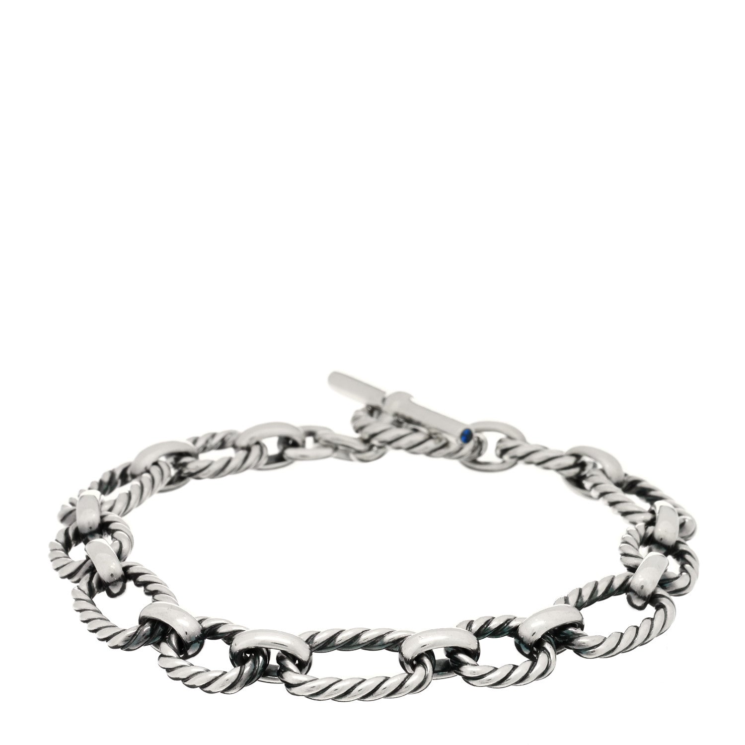 David Yurman Sterling Silver Blue Sapphire 9.5mm Cushion Link Bracelet 1 of 3