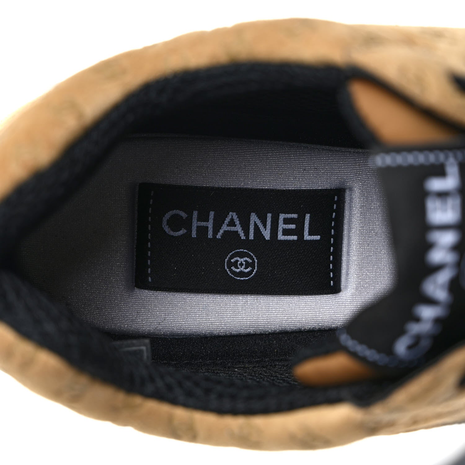 Chanel Nylon Suede Calfskin Printed CC Sneakers 39.5 Beige 7 of 8