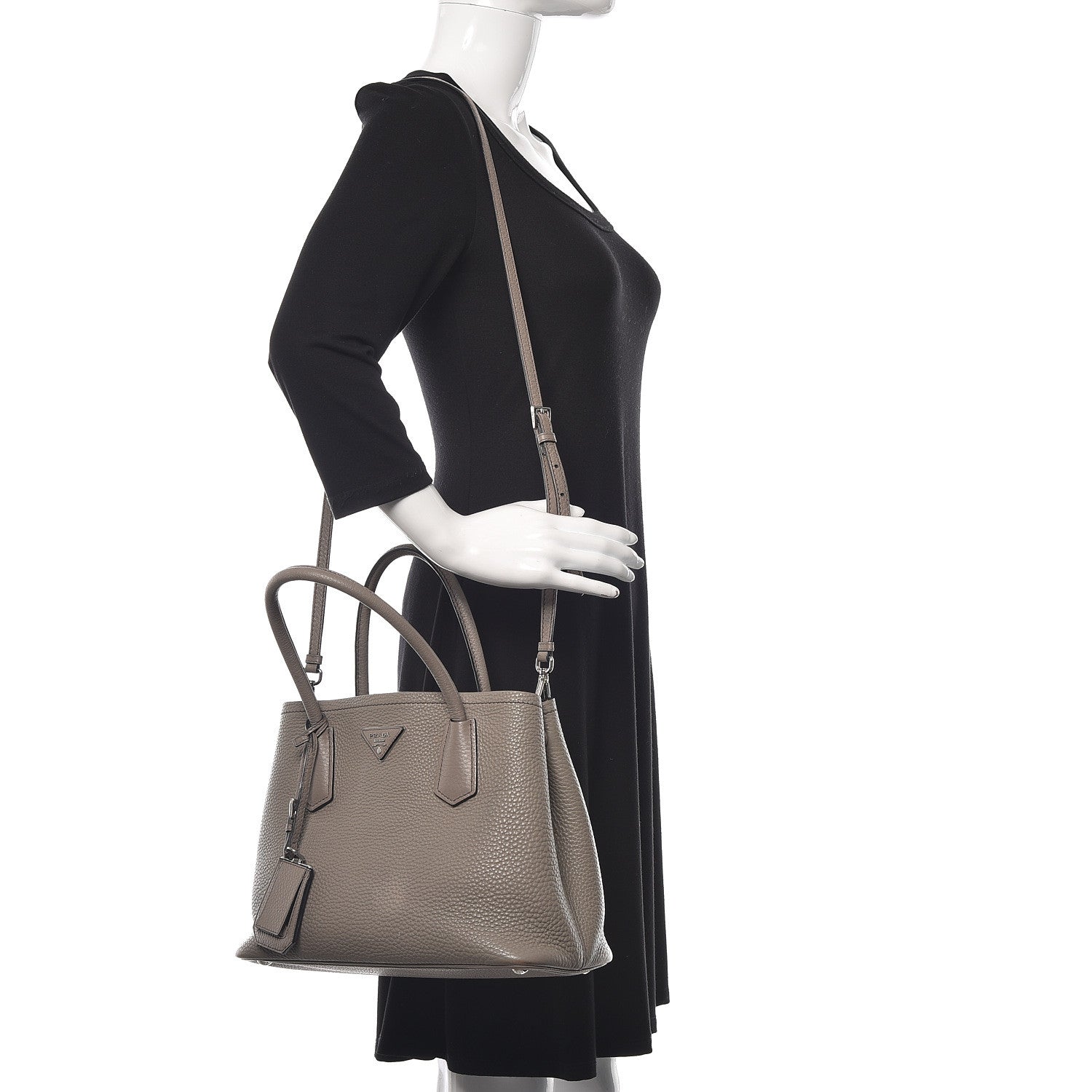 Prada Vitello Daino Small Double Bag Argilla Black 3 of 23