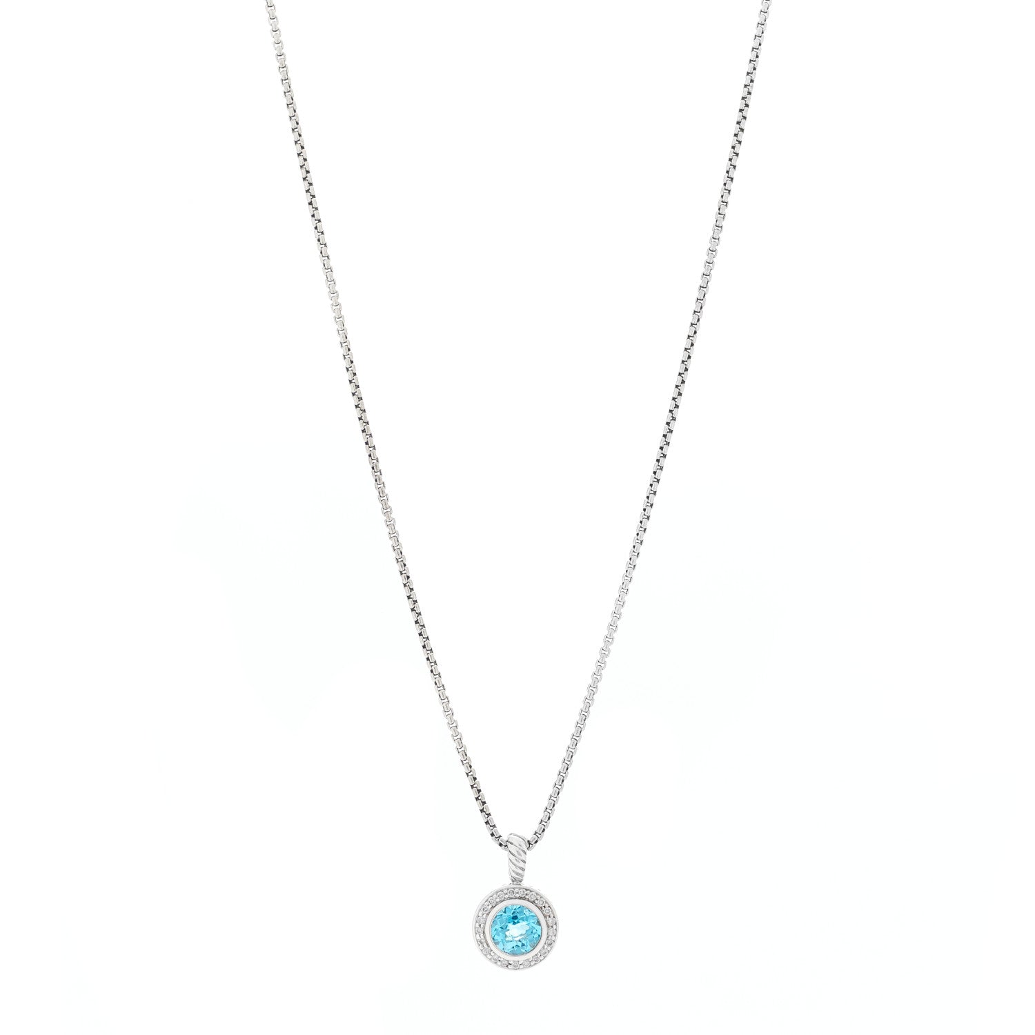 David Yurman Sterling Silver Diamond Blue Topaz 8mm Petite Cerise Pendant Necklace 1 of 4