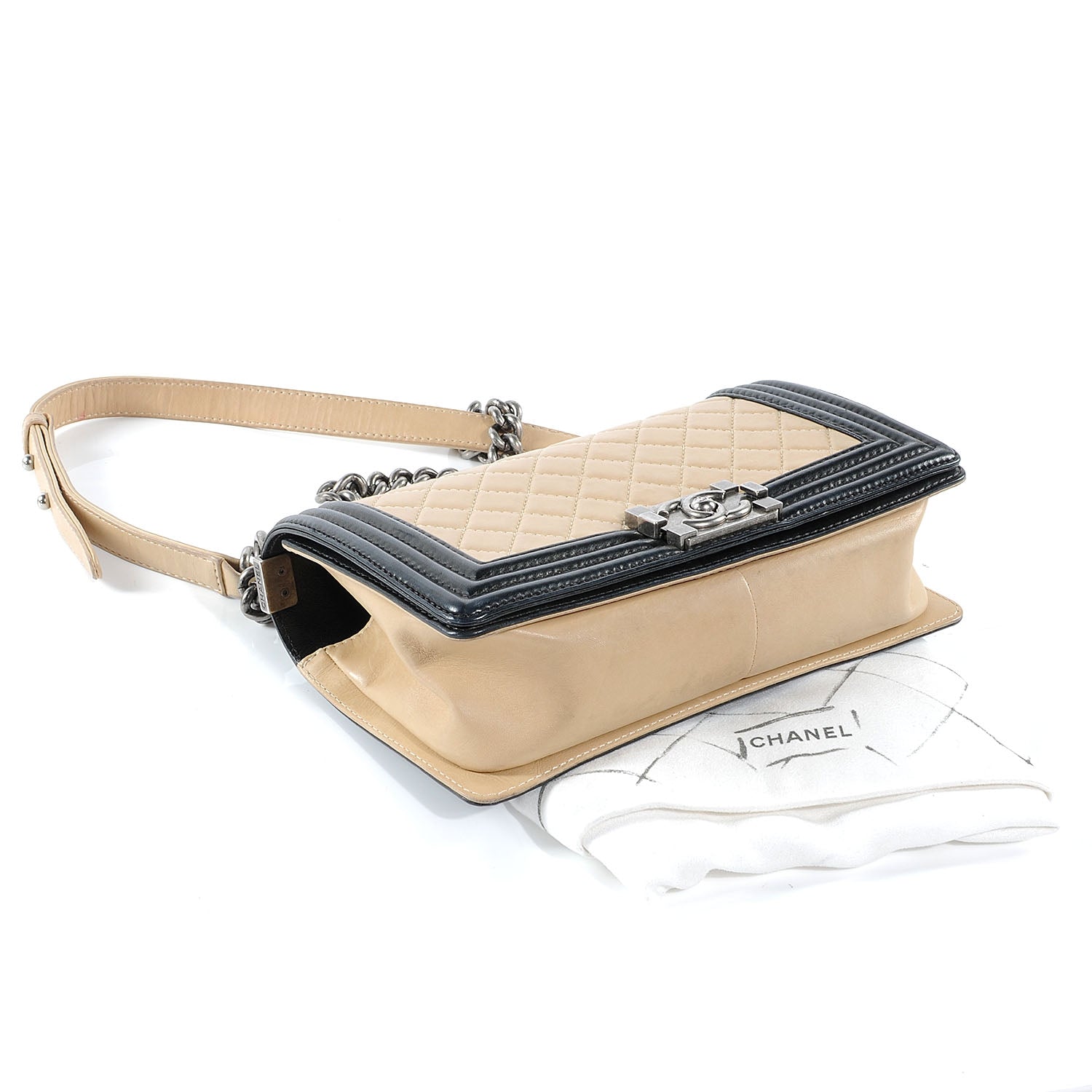 Chanel Lambskin Quilted Medium Boy Flap Beige Black 4 of 9
