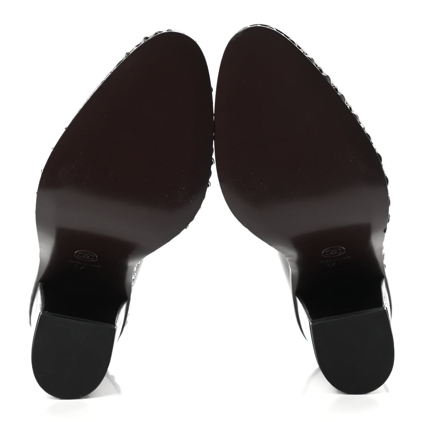 Patent Calfskin CC Chain Loafers Pumps 37.5 Black