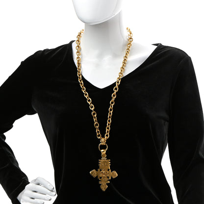 Chanel Long CC Cross Pendant Necklace Gold 2 of 6
