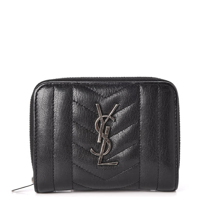 Saint Laurent Lambskin Matelasse Chevron Monogram Compact Wallet Black 1 of 7