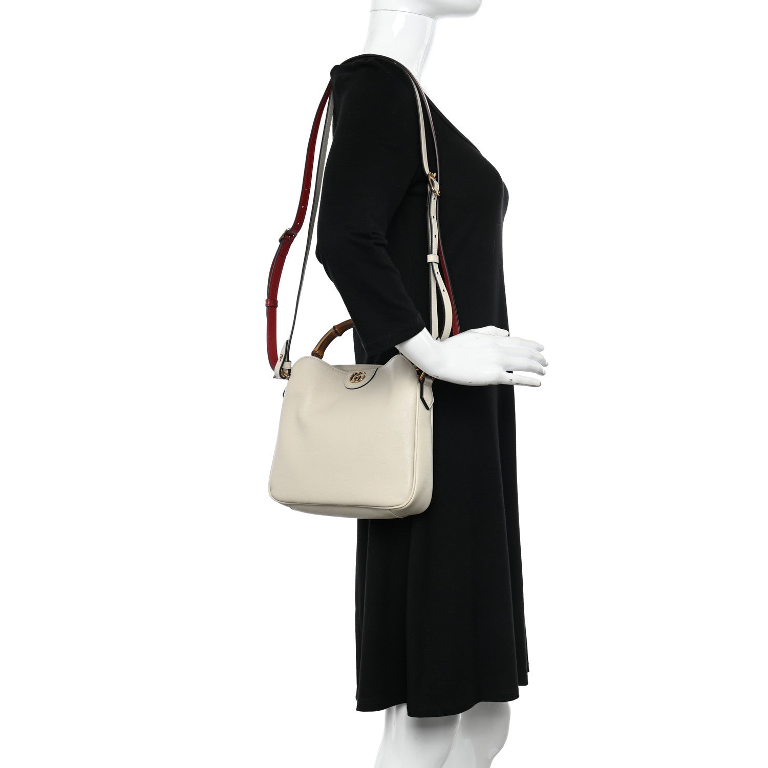 Gucci Softy Wonka Textured Dollar Calfskin Small Diana Shoulder Bag Mystic White Hibiscus Red 2 of 11