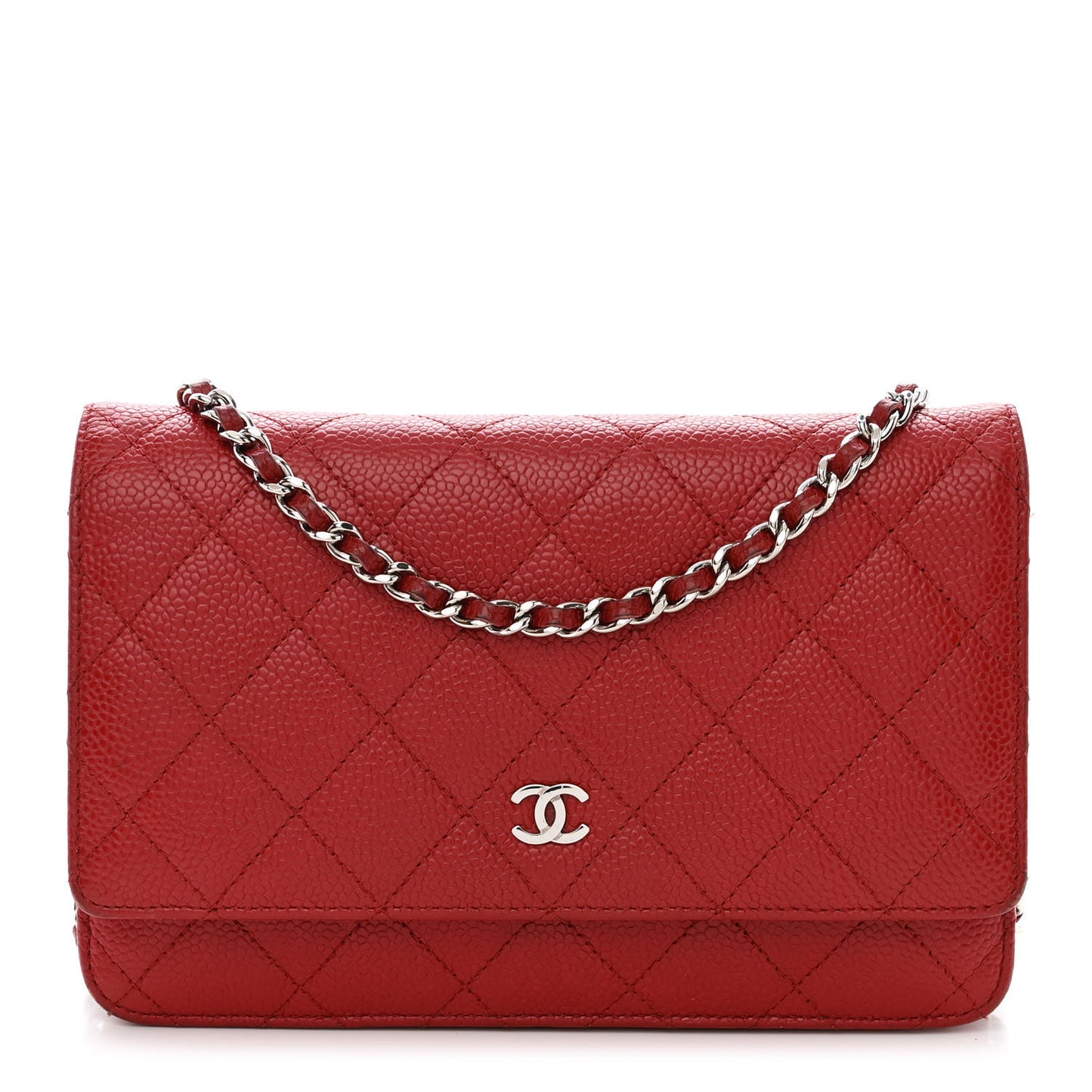 Caviar Quilted Wallet on Chain WOC Red