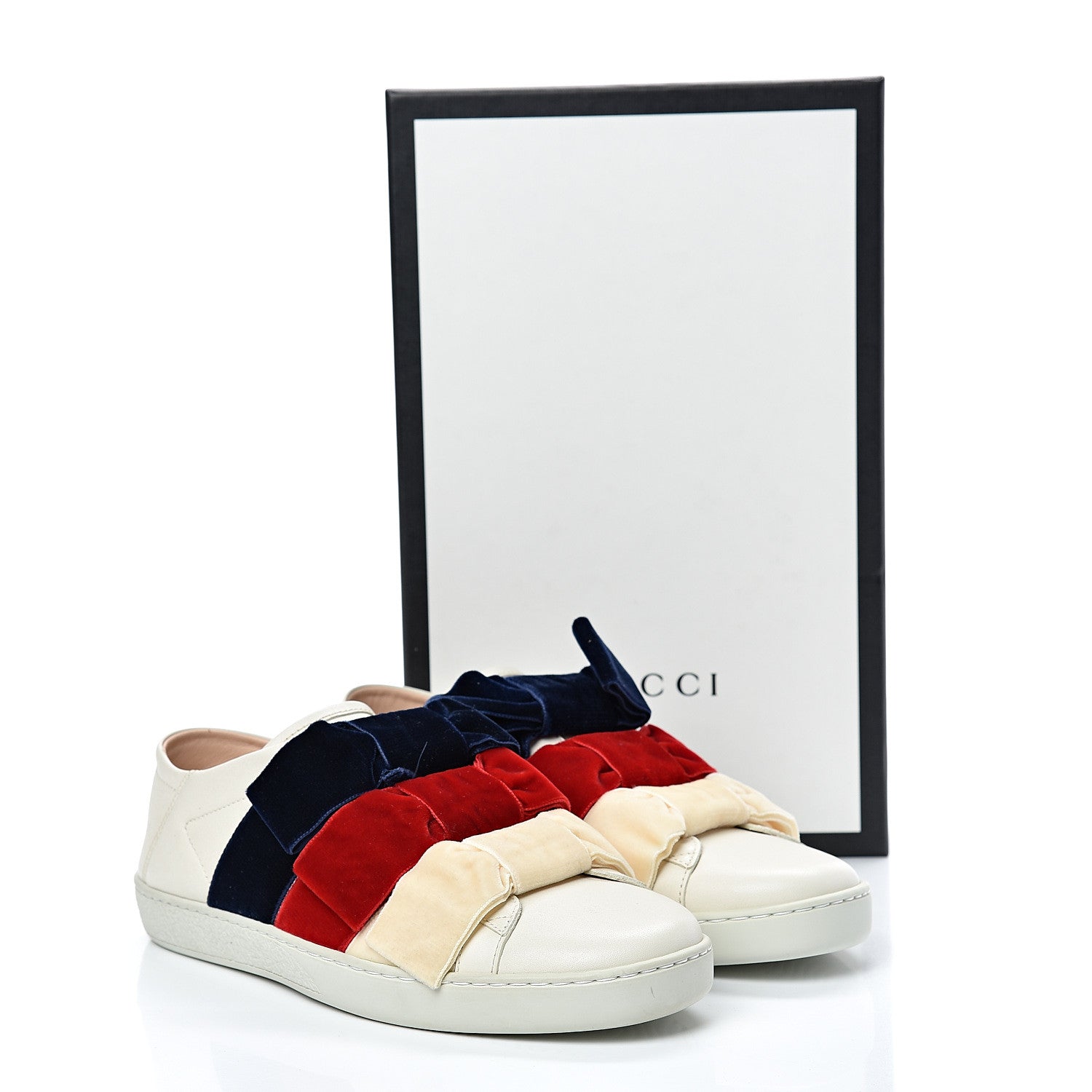 Gucci Calfskin Velvet Womens Bow Ace Sneakers 37.5 White 10 of 10