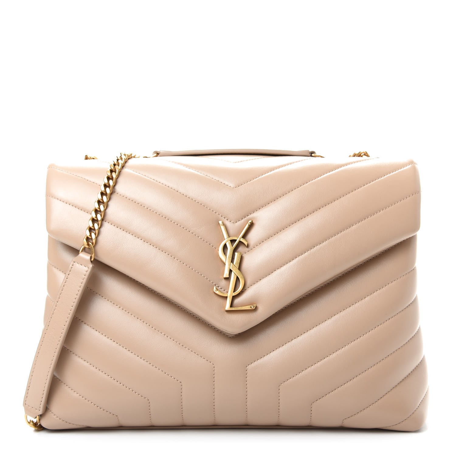 Saint Laurent Calfskin Y Quilted Monogram Medium Loulou Chain Satchel Dark Beige 1 of 9