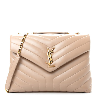 Saint Laurent Calfskin Y Quilted Monogram Medium Loulou Chain Satchel Dark Beige 1 of 9