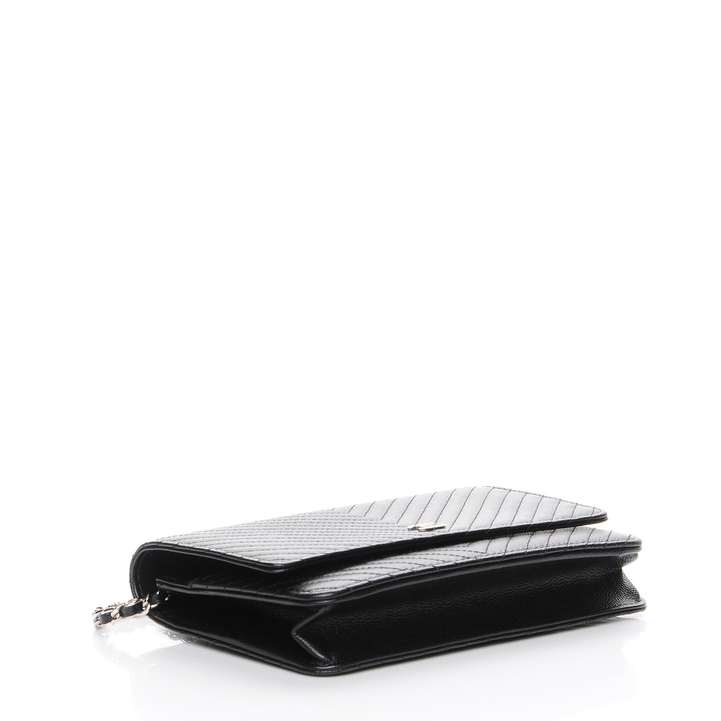 Caviar Chevron Quilted Wallet On Chain WOC Black