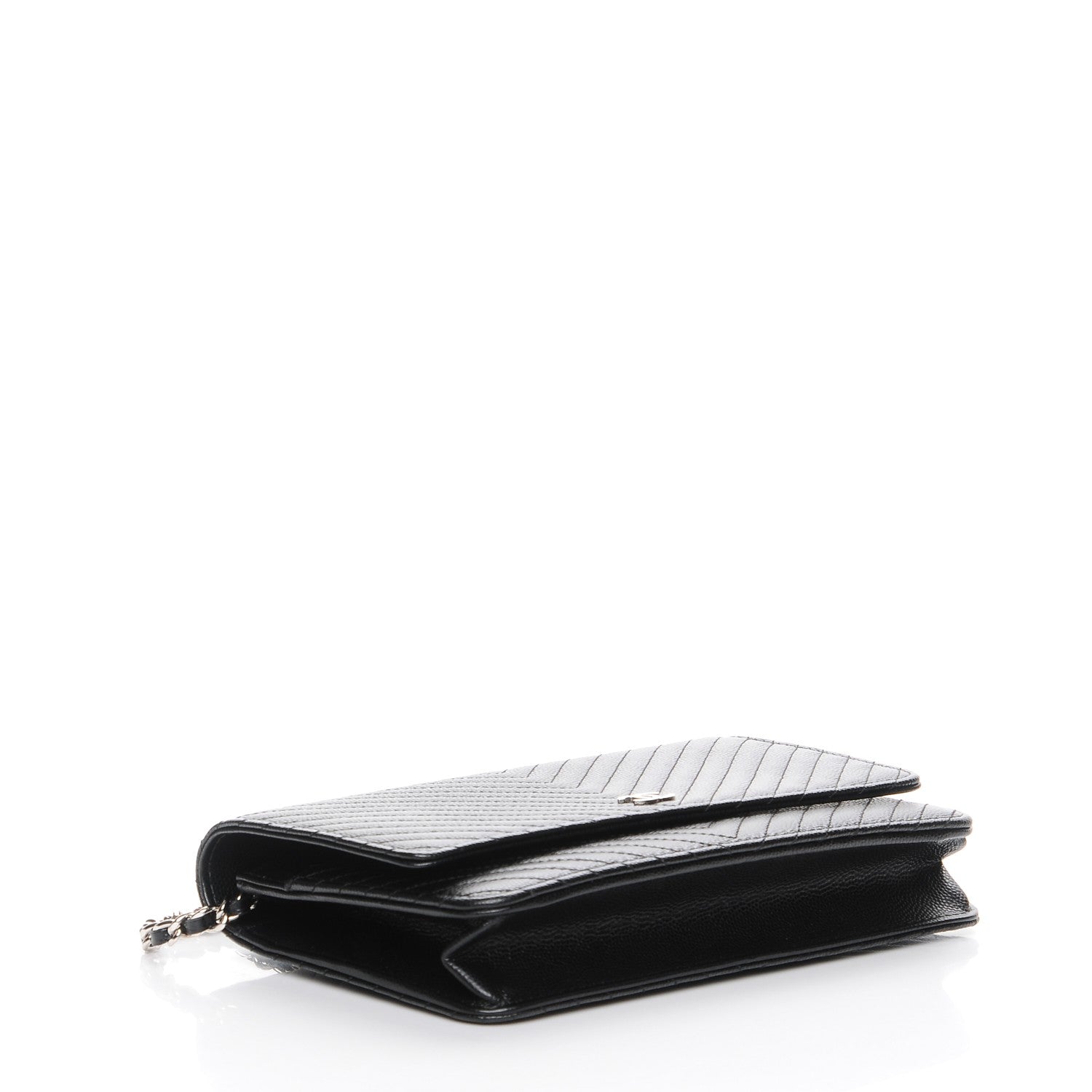 Chanel Caviar Chevron Quilted Wallet On Chain WOC Black 4 of 9