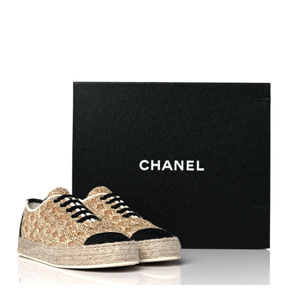 Chanel Raffia Grosgrain Lace Up Espadrilles 36 Beige Black 9 of 9
