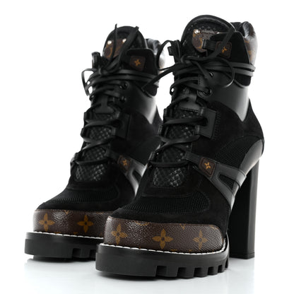 Louis Vuitton Suede Calfskin Monogram Star Trail Ankle Boots 39 Black 3 of 7