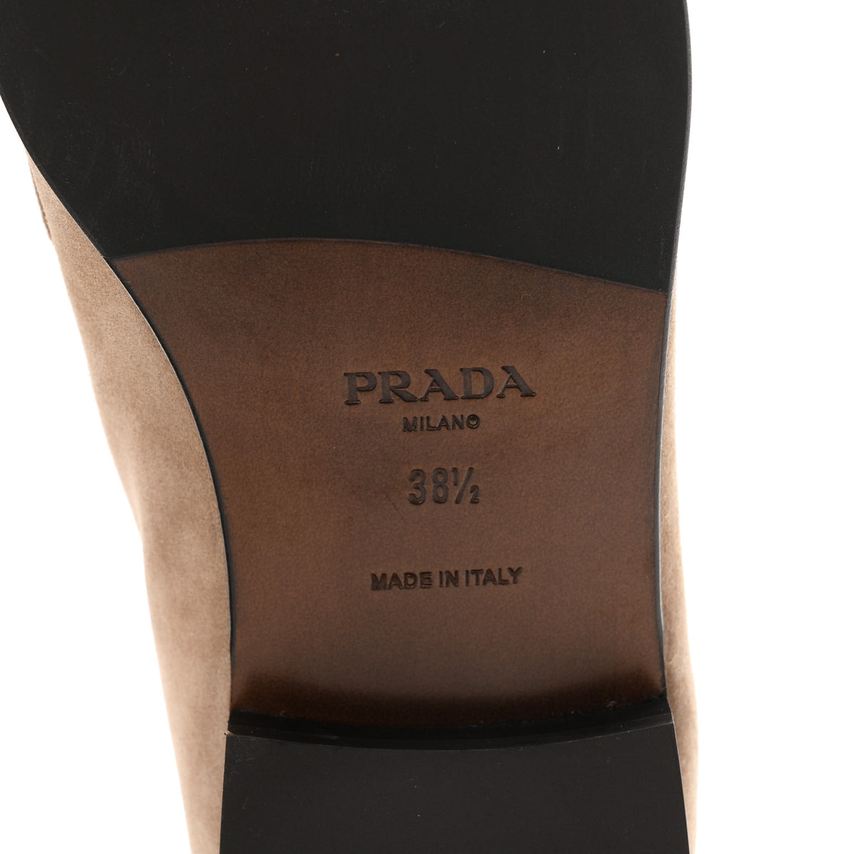 Prada Suede Calfskin Metal Triangle Logo 10mm Loafers 38.5 Corda 7 of 8
