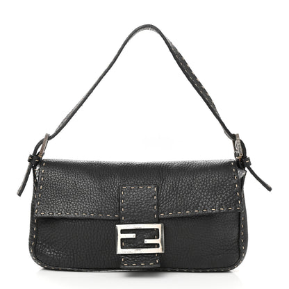 Fendi Calfskin Romano Selleria Baguette Black 2 of 13