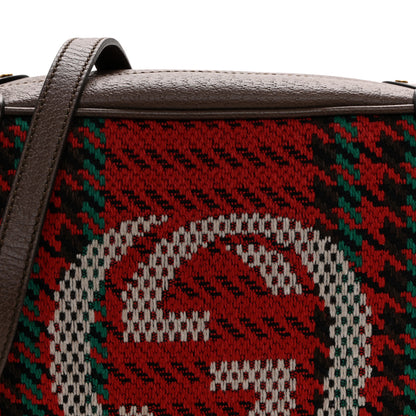 Gucci Cotton Wool Textured Calfskin Houndstooth Woven Square Messenger Bag Red Green Ivory Multicolor New Acero 8 of 10