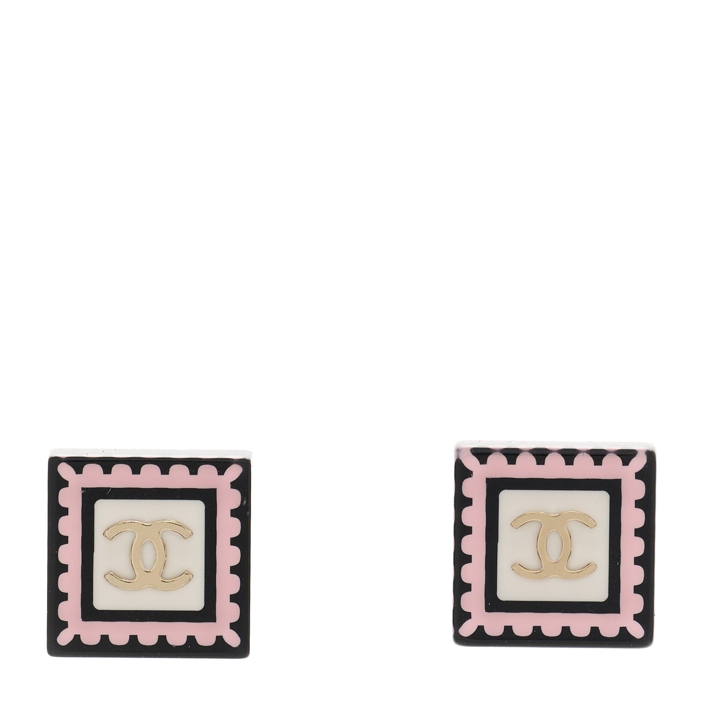 Resin CC Square Earrings Black Pink White