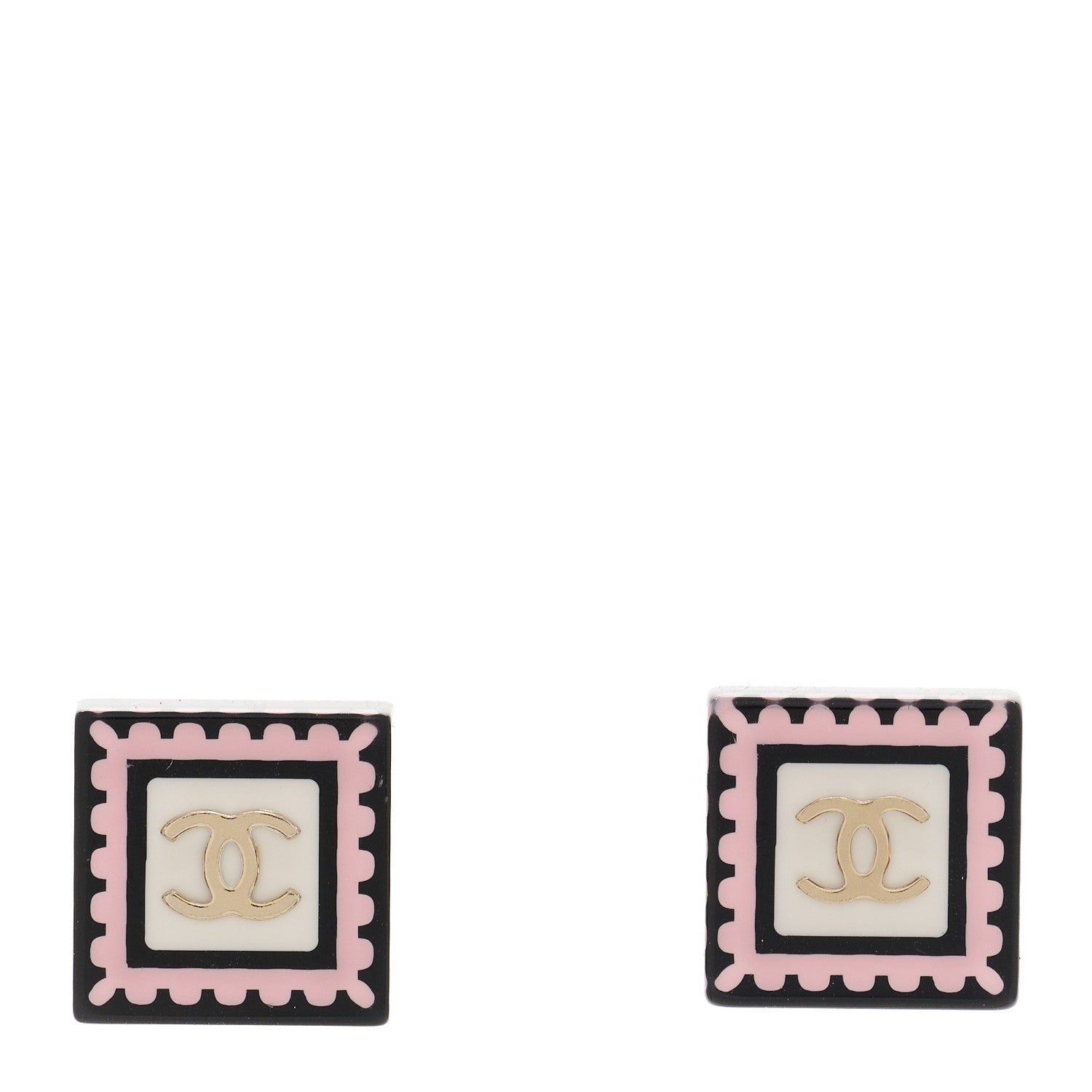 Chanel Resin CC Square Earrings Black Pink White 1 of 5