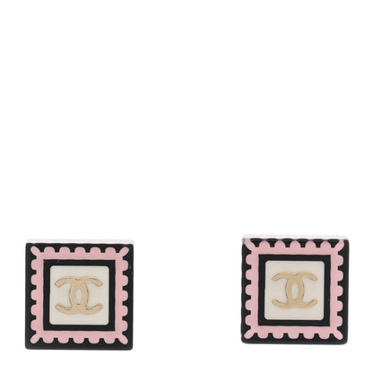 Chanel Resin CC Square Earrings Black Pink White 1 of 5