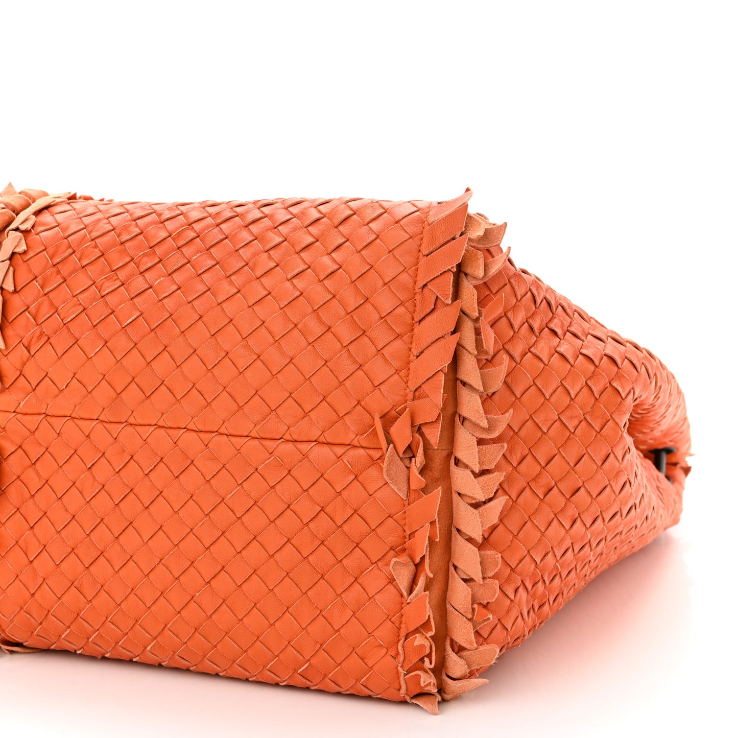 Nappa Intrecciato Large Franges Shoulder Bag Tangerine